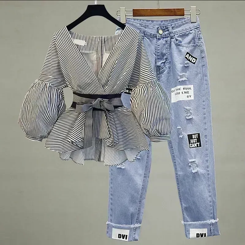 Women Elegant V-Neck Stripe La - Korean Lifestyle 评论和价格